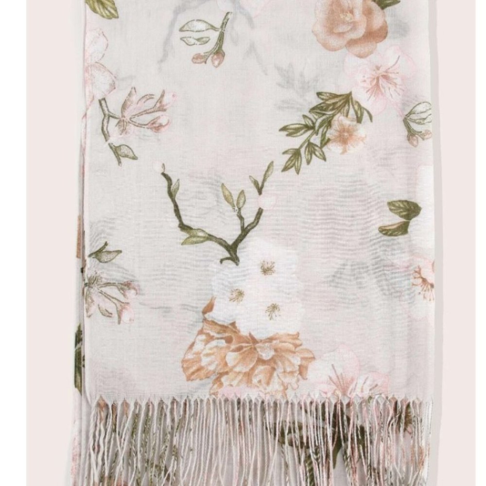 * Flower Pattern Fringe Scarf - Picture 3 of 3